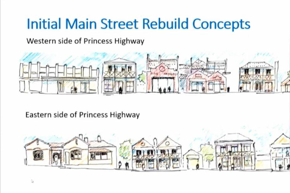 MOVING FORWARD: Philip Cox's initial concepts for the rebuild of Cobargo's main street retail sector, presented to council by the Cobargo Quaama Business Recovery Group.