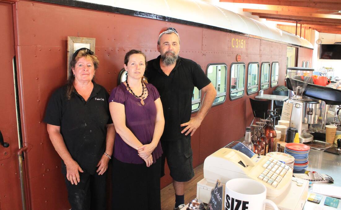 ACCEPTING: Diane Jee, Dalice Partridge and Mark Teece of Platform 57 in Cobargo are disappointed tourists of the MS Marina did not visit their town. Picture: Albert McKnight
