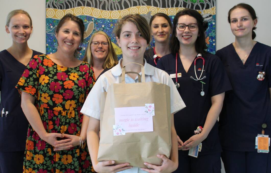 GENEROSITY: Kyra Shannon is thanked by the Bega hospital nurses Beth Dixon, Cynthia Lloyd, Pip Street, Jessie Leggatt and Meg Hale as well as Youth Frontiers coordinator for Southern NSW Jodie Stewart. 