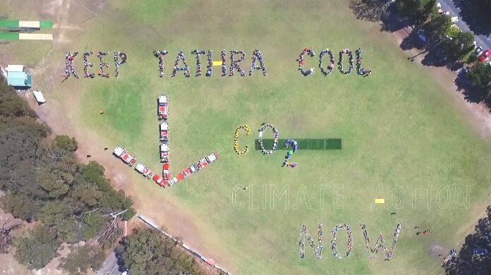 A photograph of the human sign in Tathra on Sunday. Picture: Supplied