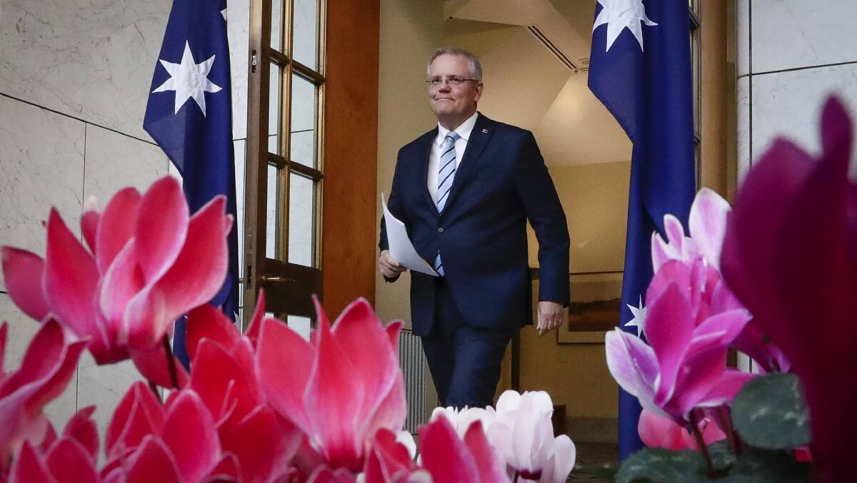 Prime Minister Scott Morrison addresses the media on appointments in his ministry, during a press conference in the Prime Minister's courtyard at Parliament House in Canberra on August 26.