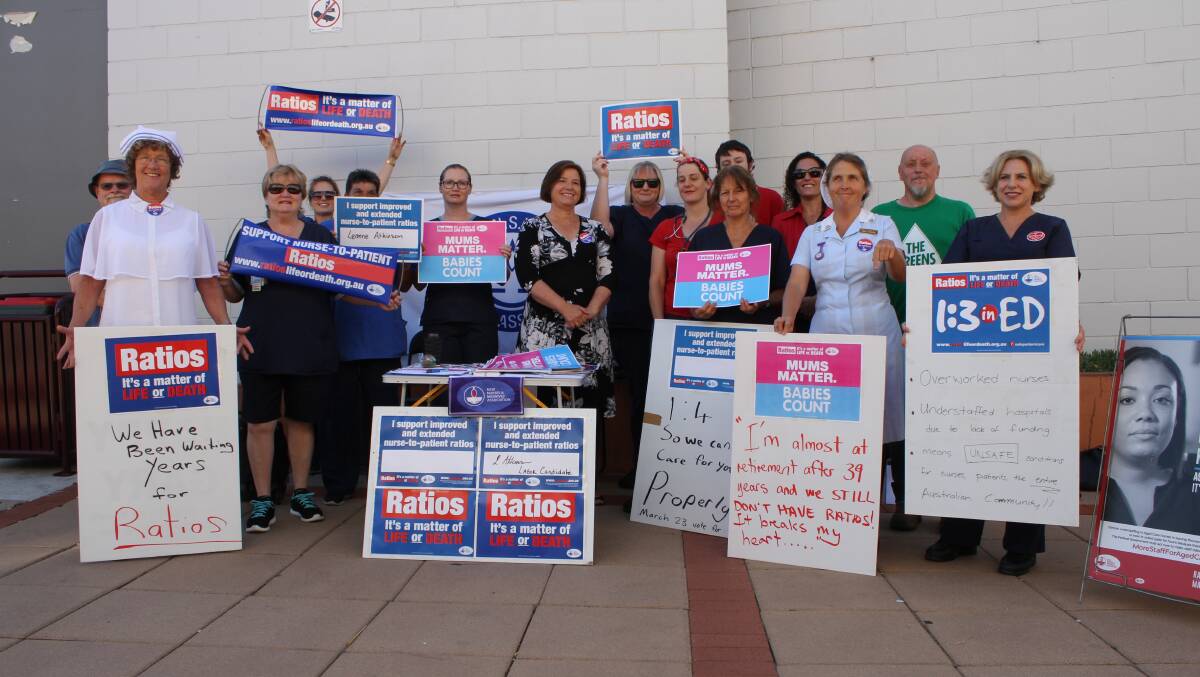 NSW Nurses and Midwives' Association Bega branch members and their supporters pictured in Bega in March 2019. Picture: Alasdair McDonald