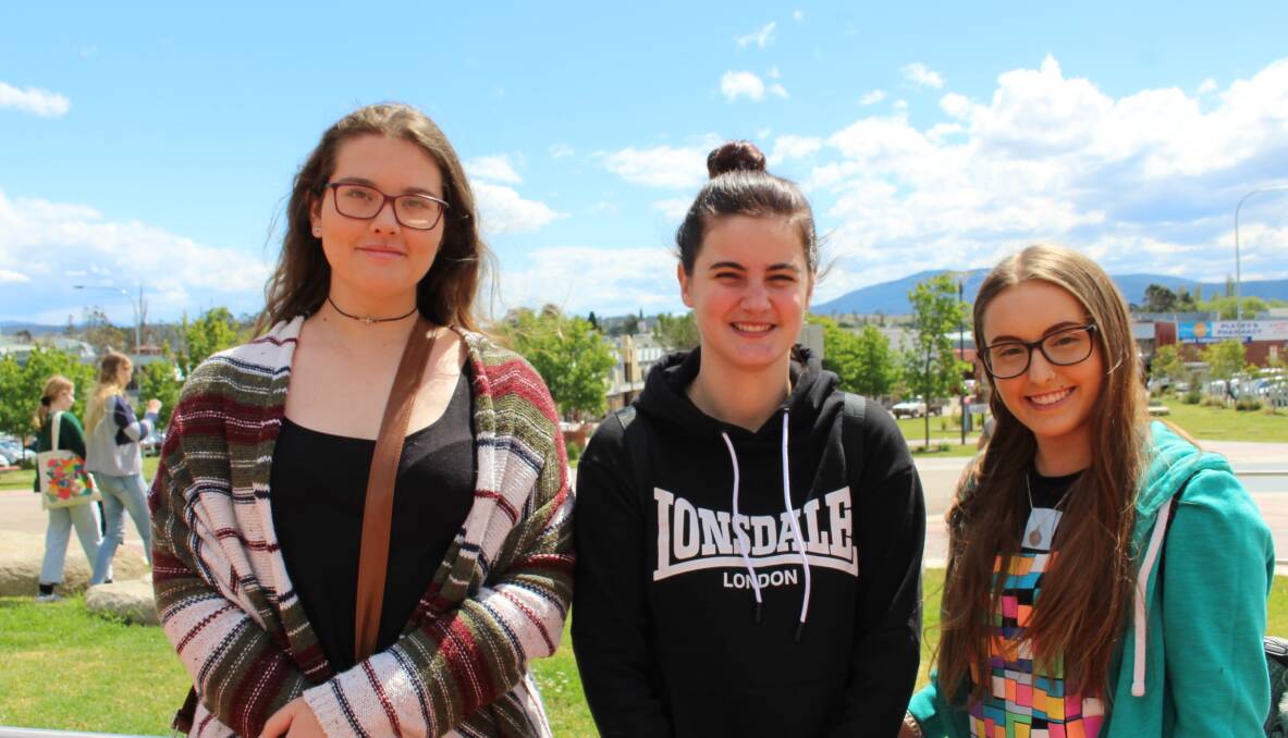 STUDYING HARD: Bega High School's Year 12 students Anthea Charalambos, Chloe Cassandro and Ebony Evans finished their first exam for the HSC on Thursday. 