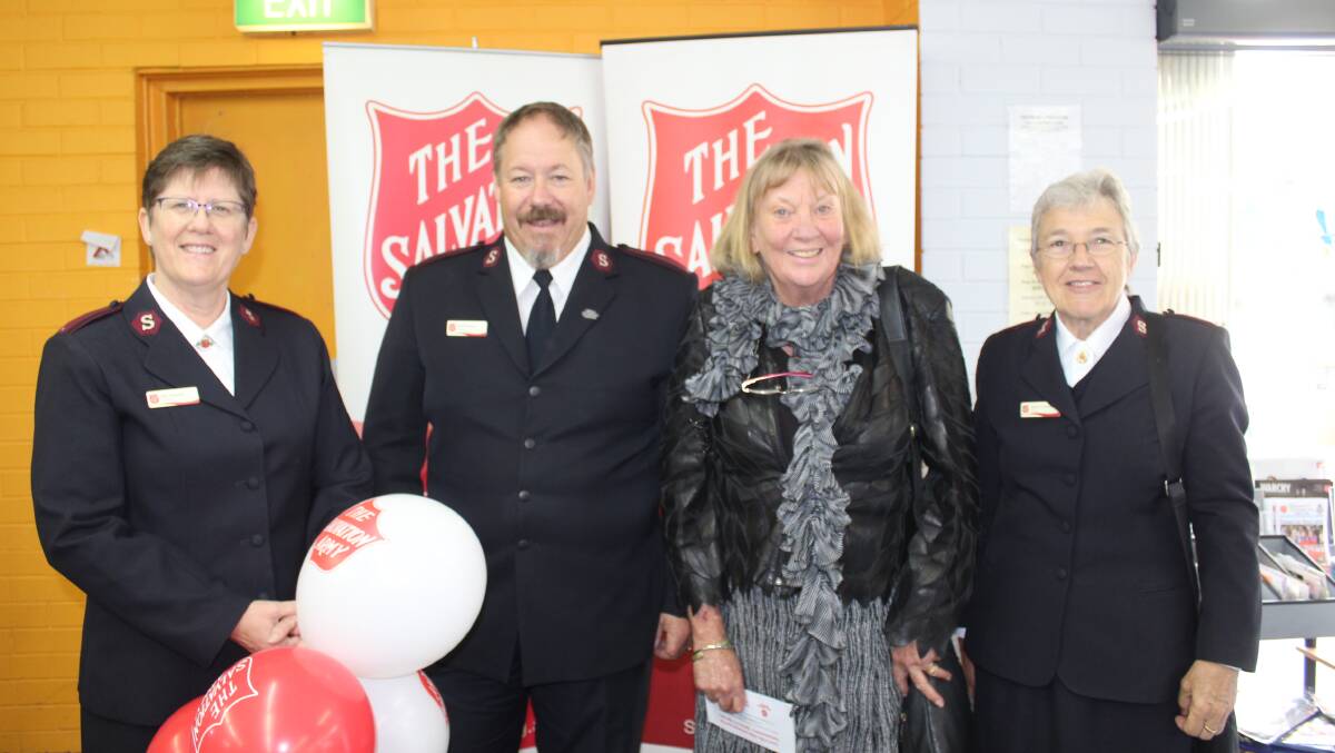 Bega Salvation Army's Deb Parson, Rod Parson, BVSC deputy mayor Liz Seckold and Salvation Army Captain Kathy Crombie at the official Red Shield Appeal launch in Bega in 2017.