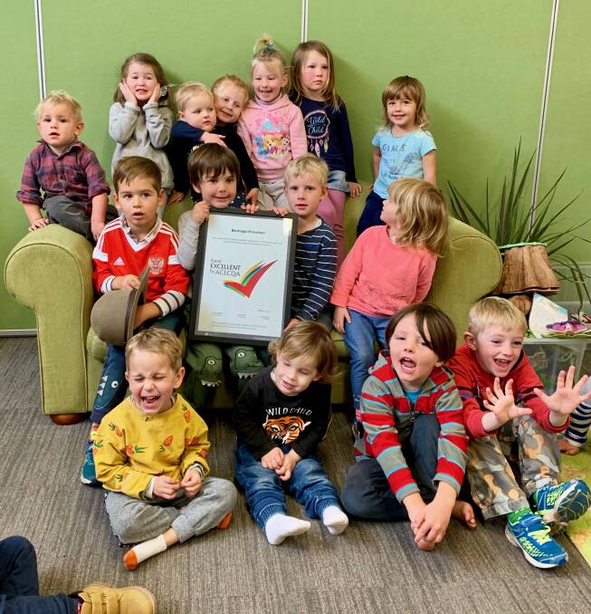 EXCITED TO LEARN: Children at the Bermagui Preschool celebrate the news their preschool has again received an excellent rating. 