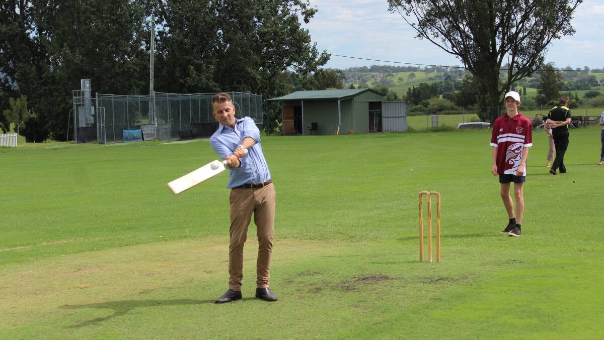 Mr Constance hits a ball during the announcement of the Twenty20 game in Bega. 