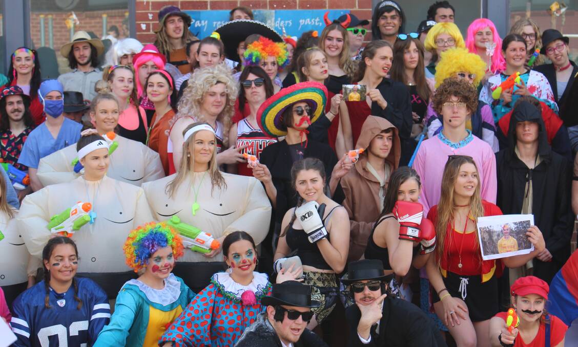 COLOURFUL CLASS: Bega High School's Year 12 students dress up in many different costumes. Pictures: Albert McKnight 
