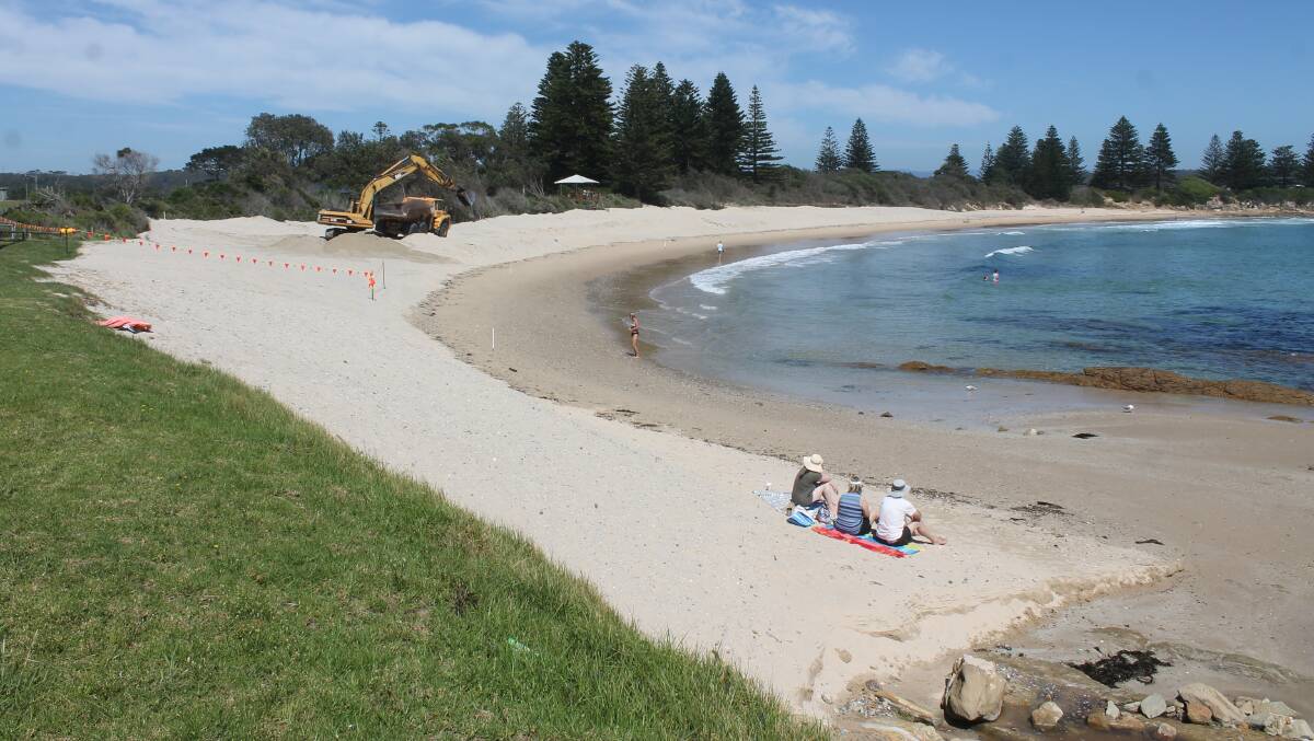 By Thursday work to remove sand from Bermagui's Horseshoe Bay Beach was underway. 