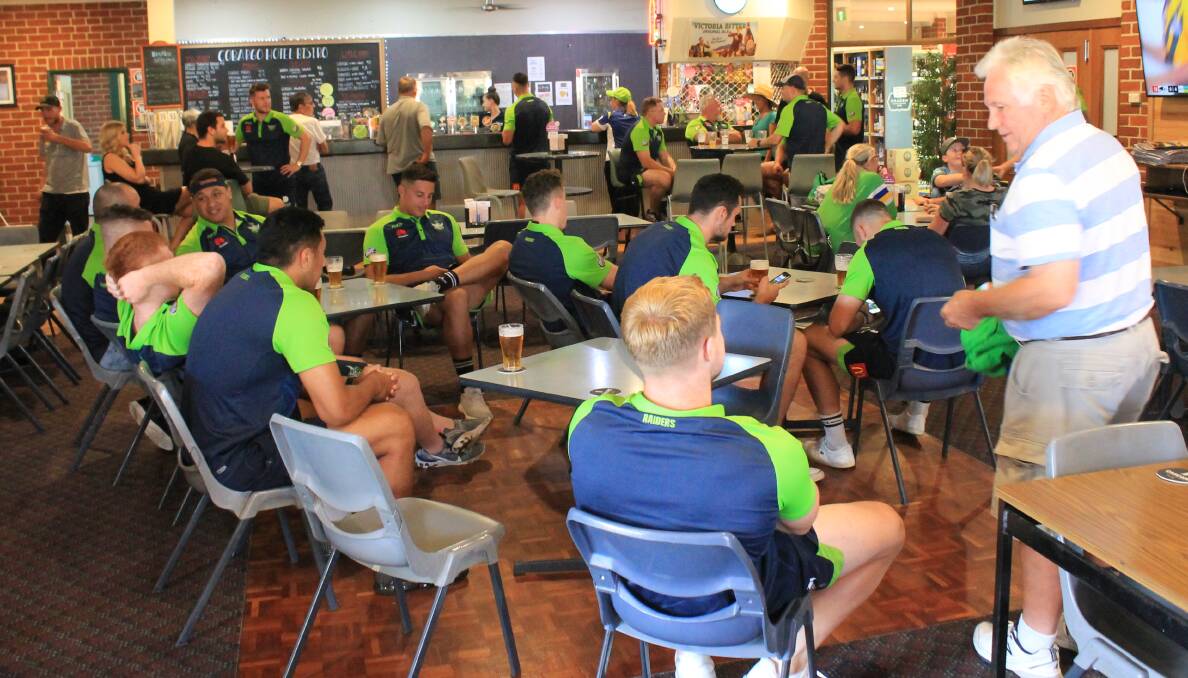 Cobargo Hotel was filled with a sea of green when the Canberra Raiders arrived. 