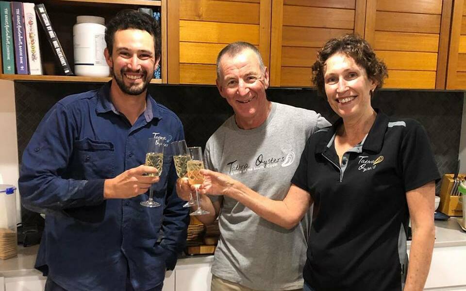 Tathra Oysters' Sam, Gary and Jo-Anne Rodely celebrate on April 12 after their win at this year's Sydney Royal Easter Show. 
