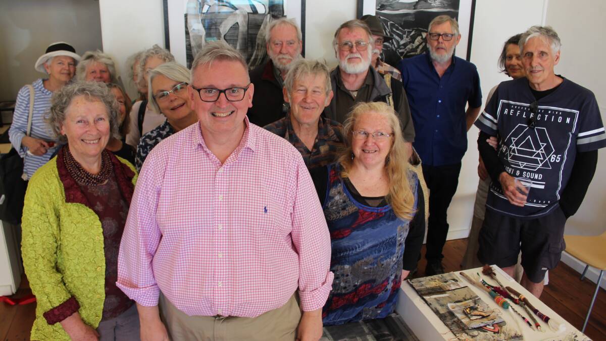 Don Harwin celebrates the completed infrastructure improvements at Spiral Gallery, Bega friends and members of the gallery on November 16, 2018. 