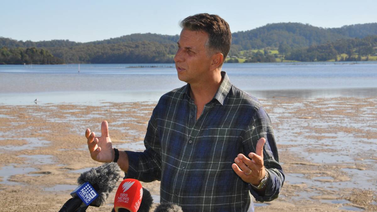Andrew Constance speaks to the media at Narooma on Tuesday. 