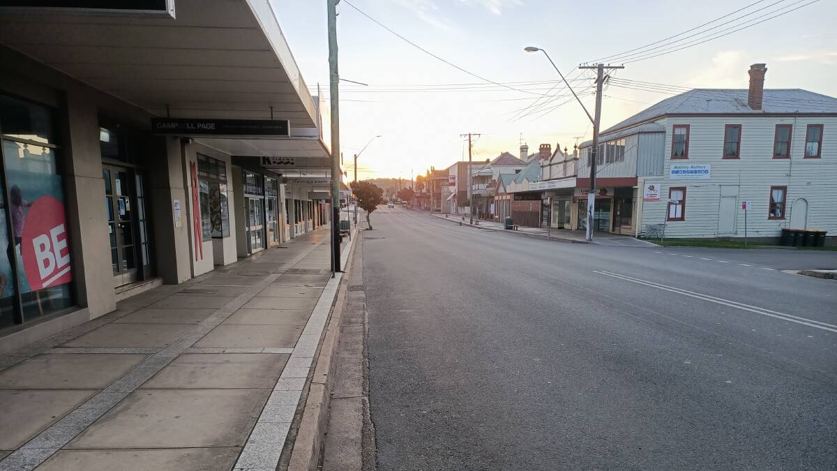 STAYING AT HOME: Empty streets and closed shops along Carp St, Bega, after the COVID-19 restrictions were instigated. Picture: Ben Smyth 