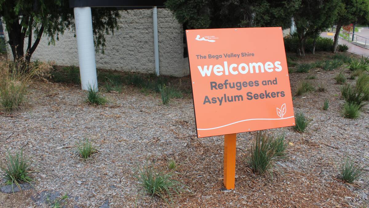 REPLACEMENT: The new welcome sign near Bega library, which was replaced after the first sign installed last year was vandalised. 
