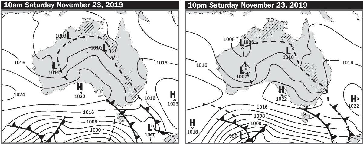 Forecast map for Saturday from the Bureau of Meteorology. 