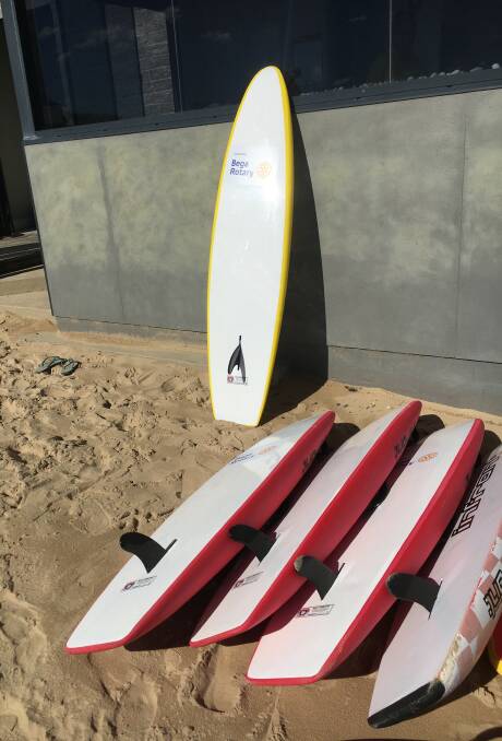 READY FOR A WAVE: The Bega Rotary Club has donated eight surfboards, including these, to the Tathra Nippers. 