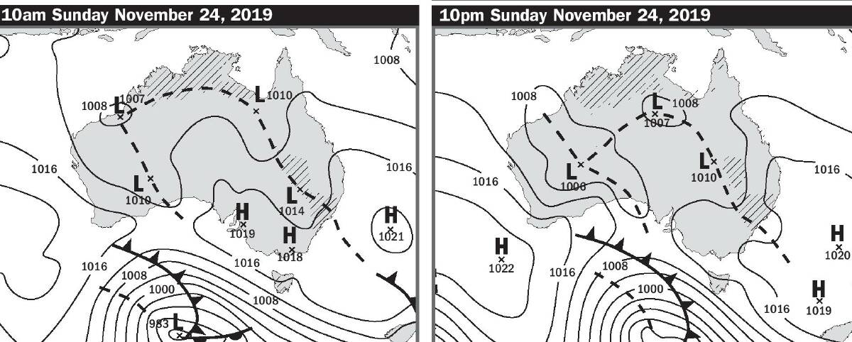 Forecast map for Sunday from the Bureau of Meteorology. 