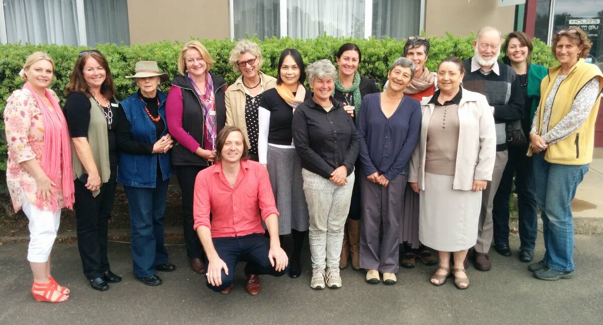 At the recent meeting to look at the Syrian refugee resettlement program are (back row) Bernie Richards (Refugee Action Collective Eurobodalla), Sarah Cooper (Eurobodalla Shire Council), Wendy Rodgers (Amnesty International), Gabbie Alley (Red Cross), Meg Selman (Narooma Community member), Malou Pascual-Anes (Red Cross), Carmen Falvey (Bega Valley Shire Council),  Zowie Morgan (Eurobodalla Shire Council), Edwin Lloyd-Jones (Elm Grove Sanctuary Trust), Magella Blinksell (Refugee Action Collective Eurobodalla), Hallie Fernandez (Bega Valley Rural Australian for Refugees), as well as (front row)  Tom Noonan (Red Cross), Corinne Markov (Bega Valley Rural Australian for Refugees), Helen Kay (Amnesty International) and Laurel Lloyd-Jones (Elm Groves Sanctuary Trust).