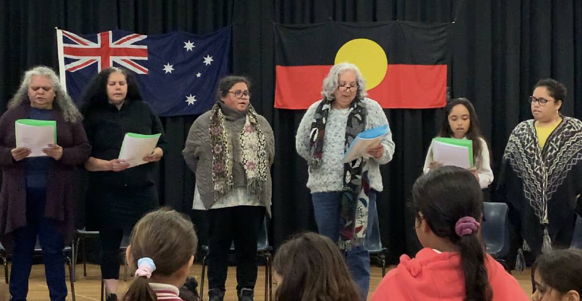 SINGING FROM THE HEART: Djinma Yilaga Choir members Michelle Davison, Maria Walker, Cheryl Davison, Iris White, Requia Campbell and Tamsin Davison sing to a crowd. Picture: Supplied 