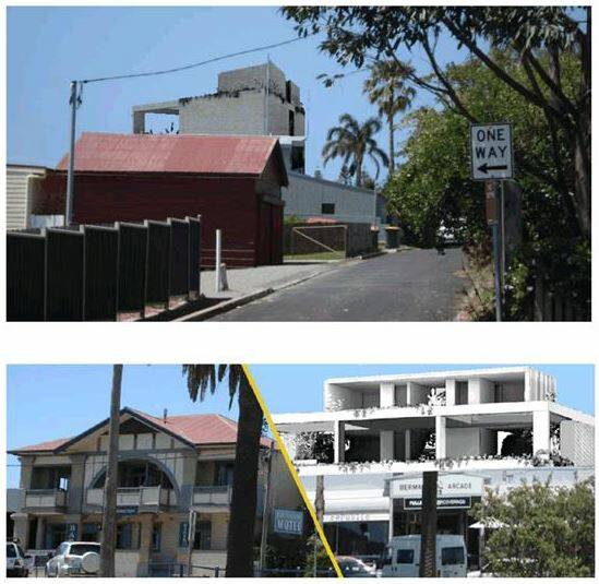 These images of the planned three-storey home were supplied to Bega's council by Bob Hughes in his submission over the matter. The top image shows the predicted view from Sherwin Lane and the bottom shows the predicted view from Lamont St. Images: BVSC
