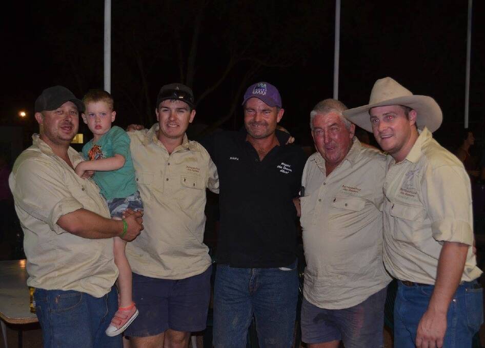 SUCCESSFUL TRIP: Trucking heroes Dan Piggott, Denny Reid, Brendan Farrell, Bruce Reid and Brett (Benny) Hill took hay to Queensland. 