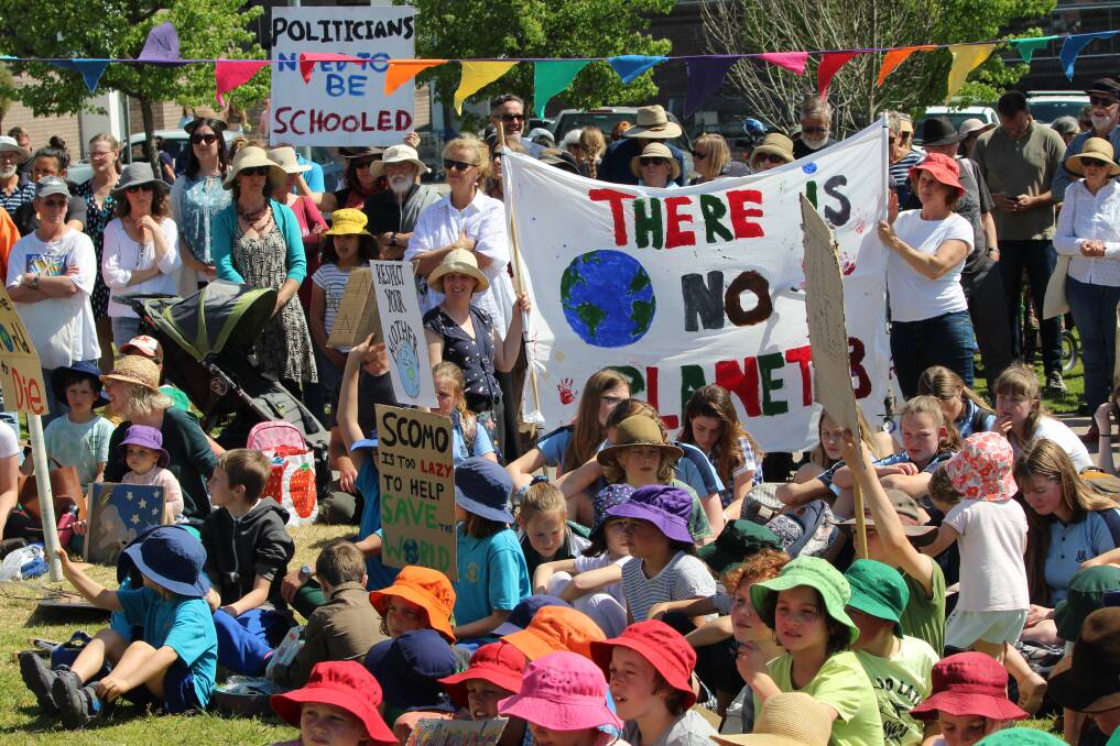 CALLING FOR ACTION: Around 500 protesters of all ages gather in Littleton Gardens, Bega on September 20 to support the Schools Strike 4 Climate. 