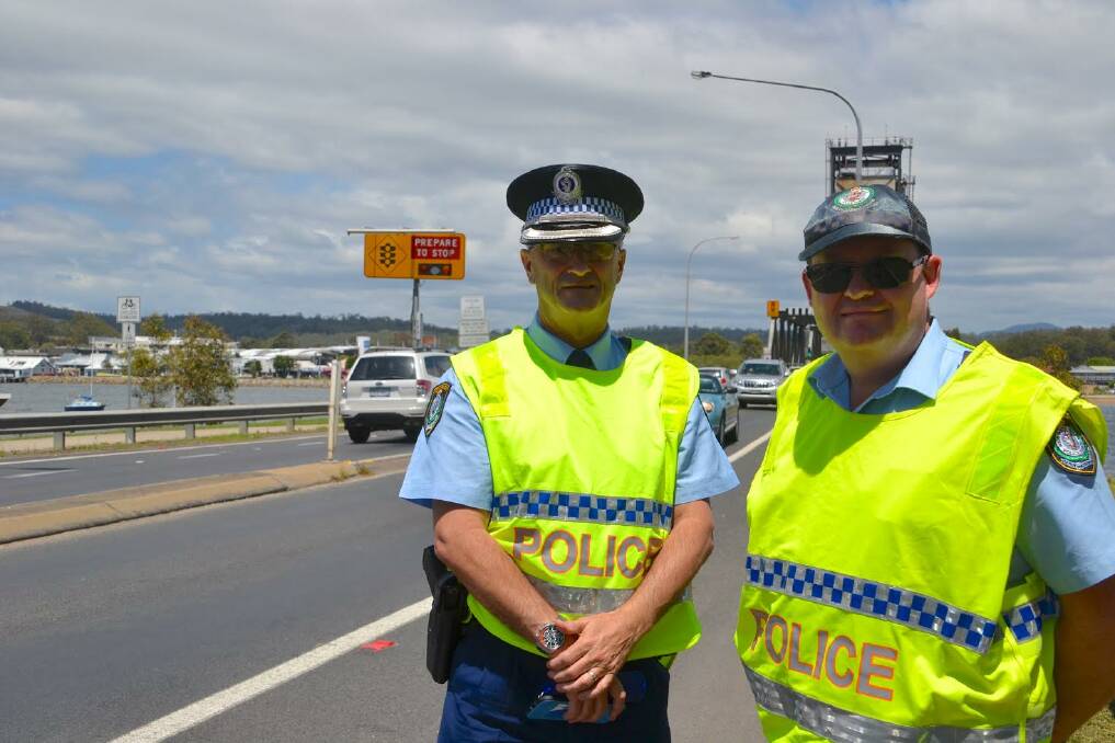 NO MORE FATALITIES: Highway Patrol Southern Region Traffic Tactician Chief Inspector Greg Lynch and South Coast Cluster Senior Supervisor Senior Sergeant Andrew Palmowksi in Batemans Bay on Tuesday.