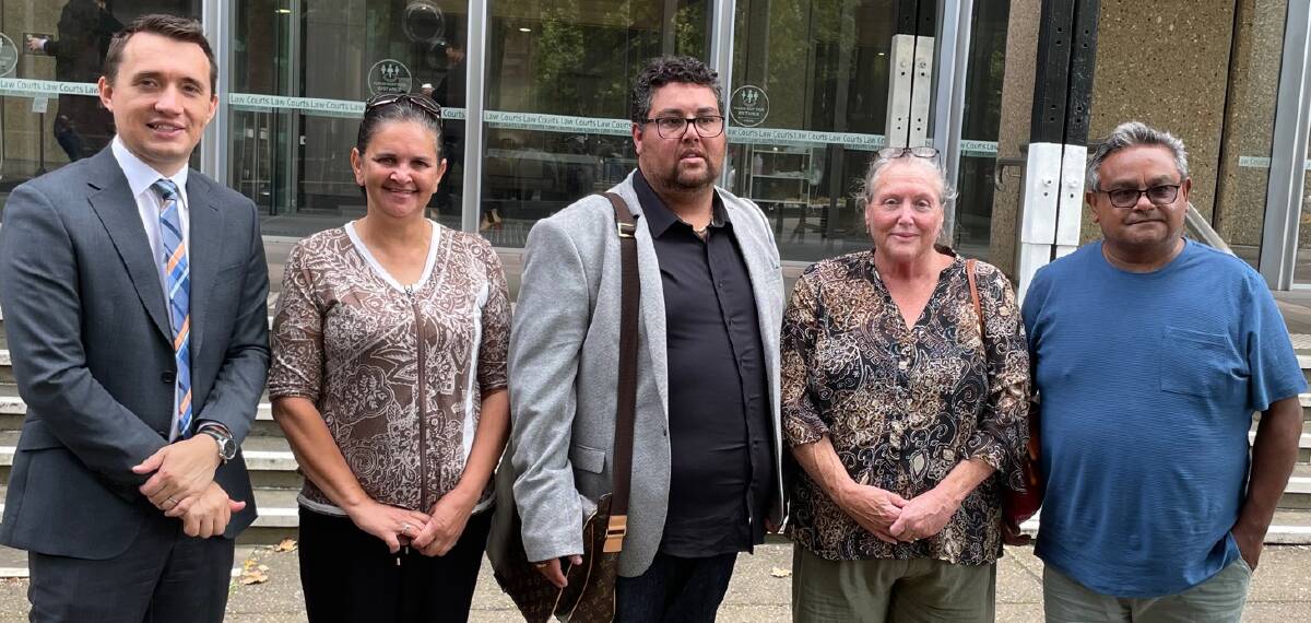 START: Shine Lawyers' Class Actions Practice Leader Joshua Aylward with Wreck Bay Aboriginal Community Council members Bev Ardler, Clive Freeman, Julie Freeman and Jeffrey McLeod. Photo Supplied
