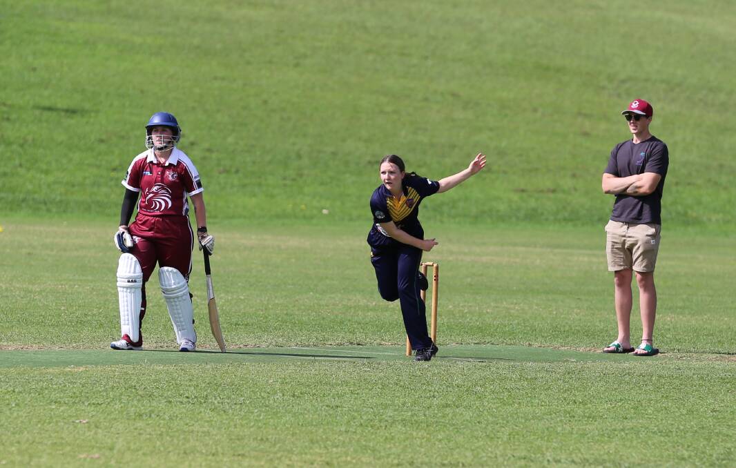 Bega-Angledale's Yasmin Welsford fires a ball down the pitch during the women's cricket semi-finals. 