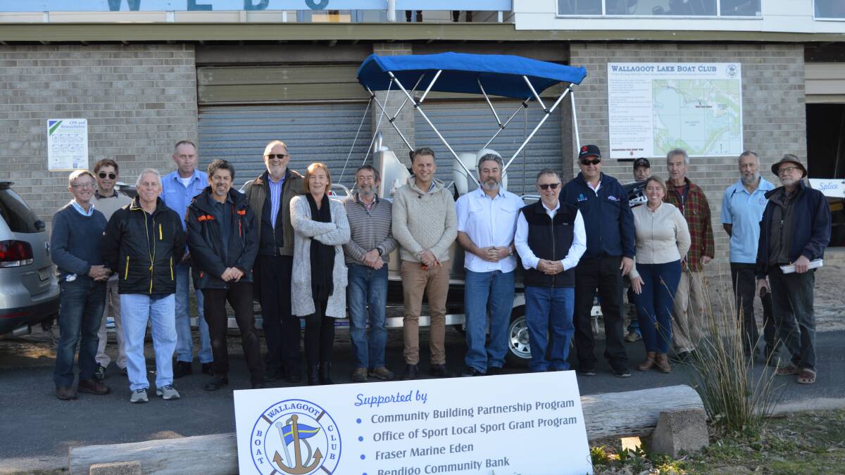 Miaden voyage: Wallagoot Lake Boat Club members and Member for Bega Andrew Constance check out a new resecue boat acquired through club grants. 