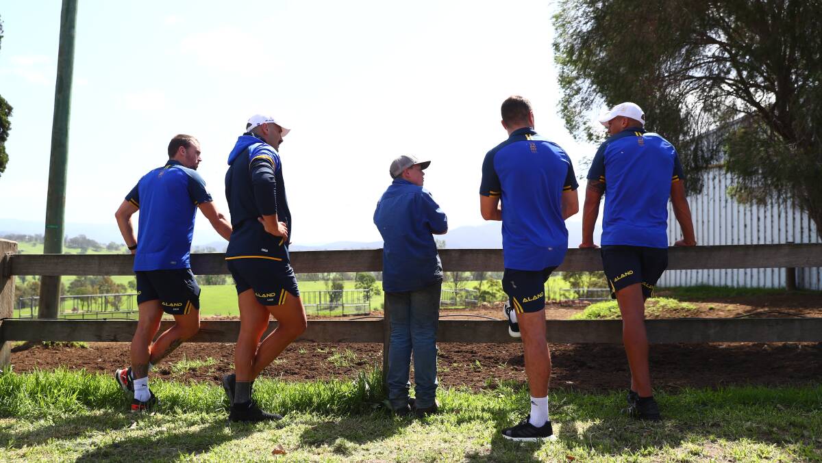 A guided tour: Blake Salway shows Parramatta Eels the family farm during a visit with the young gun to lead the Narooma Devils 14s out at Bankwest Stadium on Thursday as a curtain raiser to the Eels' season opener. PIctures: Benjamin Cuevas / Eels. 