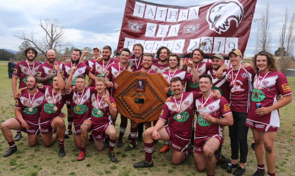 Sixty-six years in the making: The Tathra Sea Eagles celebrate the Group 16 first grade premiership after a 24-18 win over Bega on Sunday. 