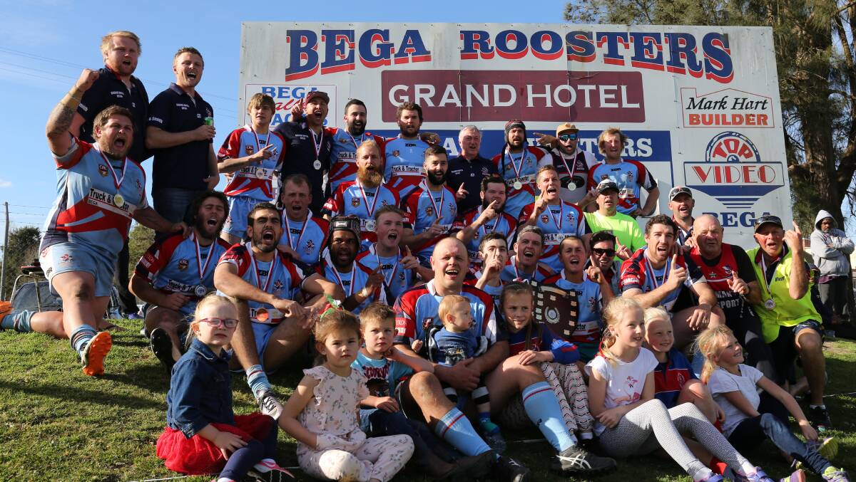 Premiers: The Bega Roosters reserve grade celebrate a 42-12 grand final win over the Panthers. picture: Joccoaa Rogers. 