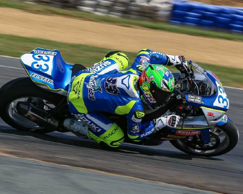 Flying along: Reid Battye in action at Wakefield Park where he placed third in the second round of the Australian Superbike Championship. Picture: Facebook. 