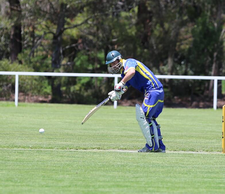 Hamish Wilcox watches a shot, which was eagerly halted by the Pambula fielders at Berrambool Oval on Saturday. 