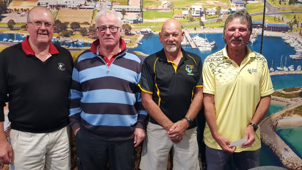 Golf podium: Among the top finishers at the Bermagui golf course on Saturday are Peter Buttrey, Jochen Adam, Derek Quinto and Denis Myers.
