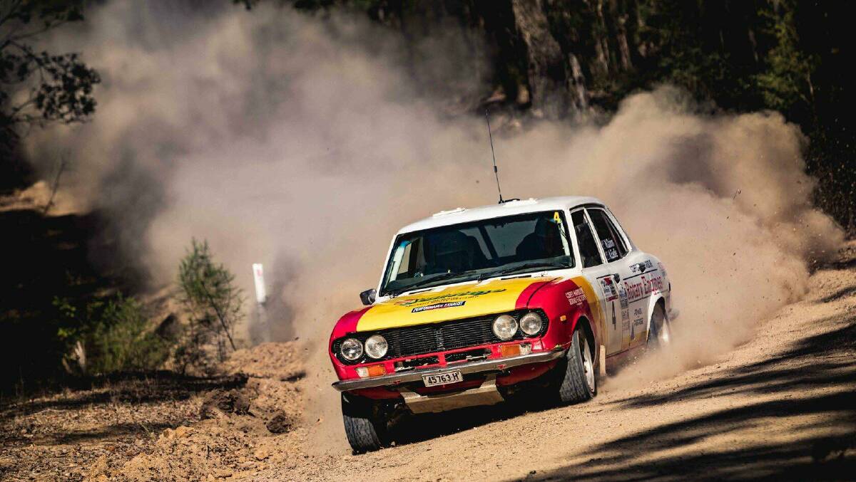 Dirt flying: Australian rally champion Nathan Quinn and Bega's Alexander Eadie blast some dust at the Bulahdelah Rally. Picture: B&S Photography.