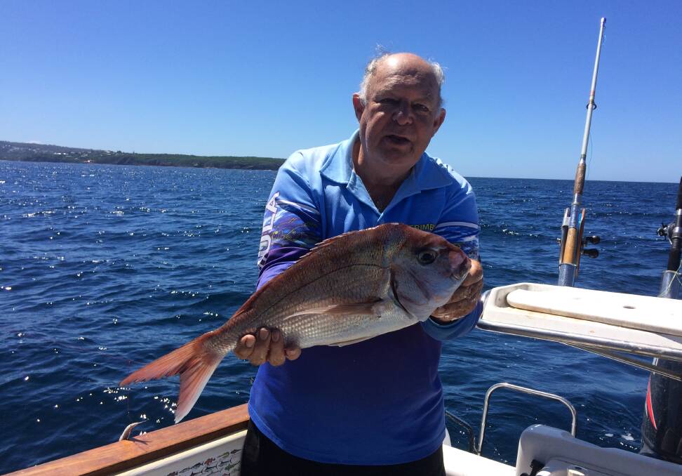 Reds on the reef: Chris Young shows snapper are on the chew near Haycock Reef out of Merimbula. Good snapper catches have also been reported from Long Point, Lennards Island, North Head and south to Boyds Tower Reef.