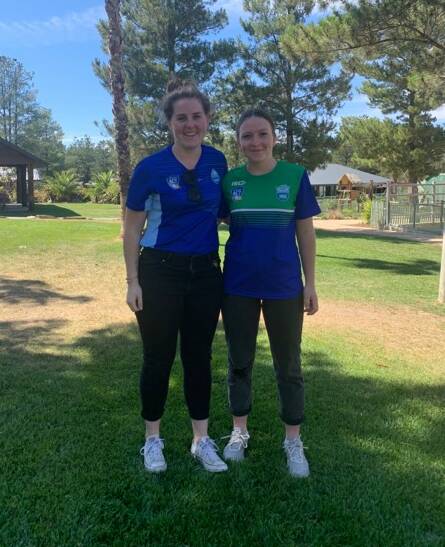 Bemboka's Sharna Mitchell and Bega's Yasmin Welsford in their club gear at a T20 Bash launch event on Thursday. 