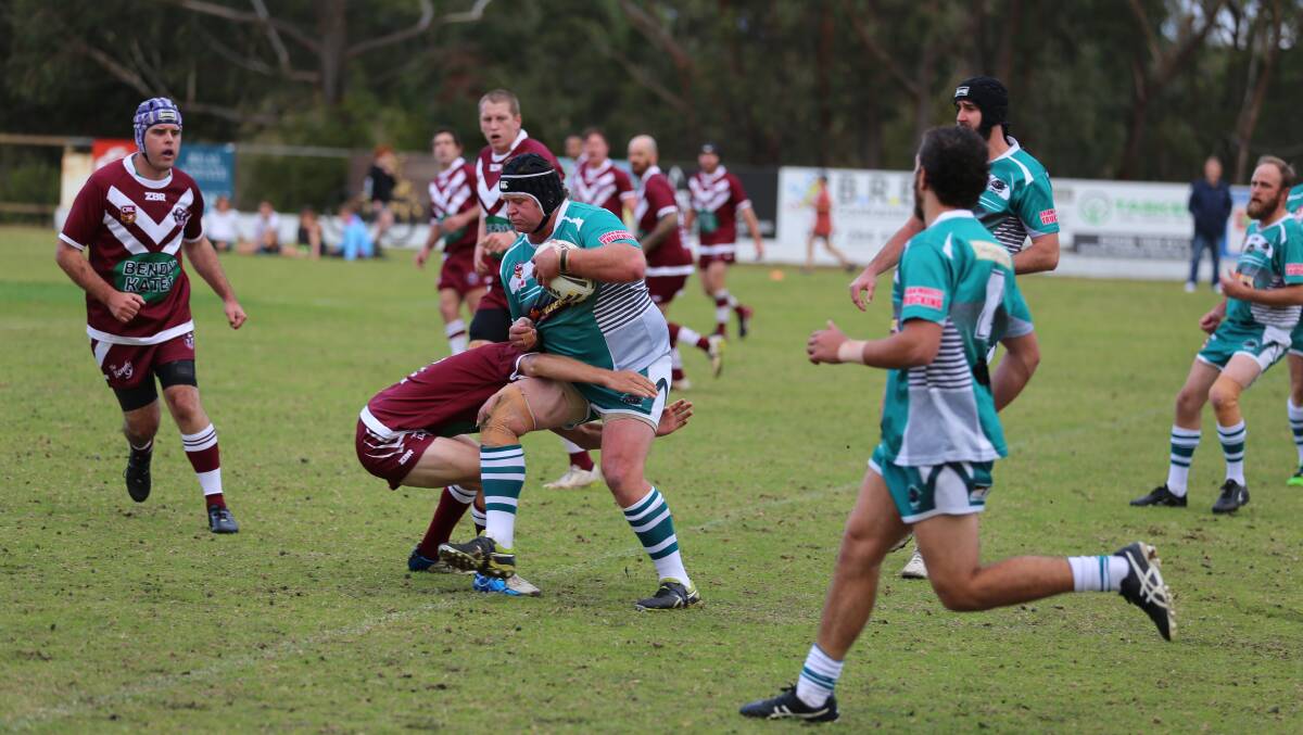 Tough gig: Haywood Fraser - pictured crashing into the Tathra line recently - was one of the try-scorers for the Panthers in a two-point loss to Bombala. 
