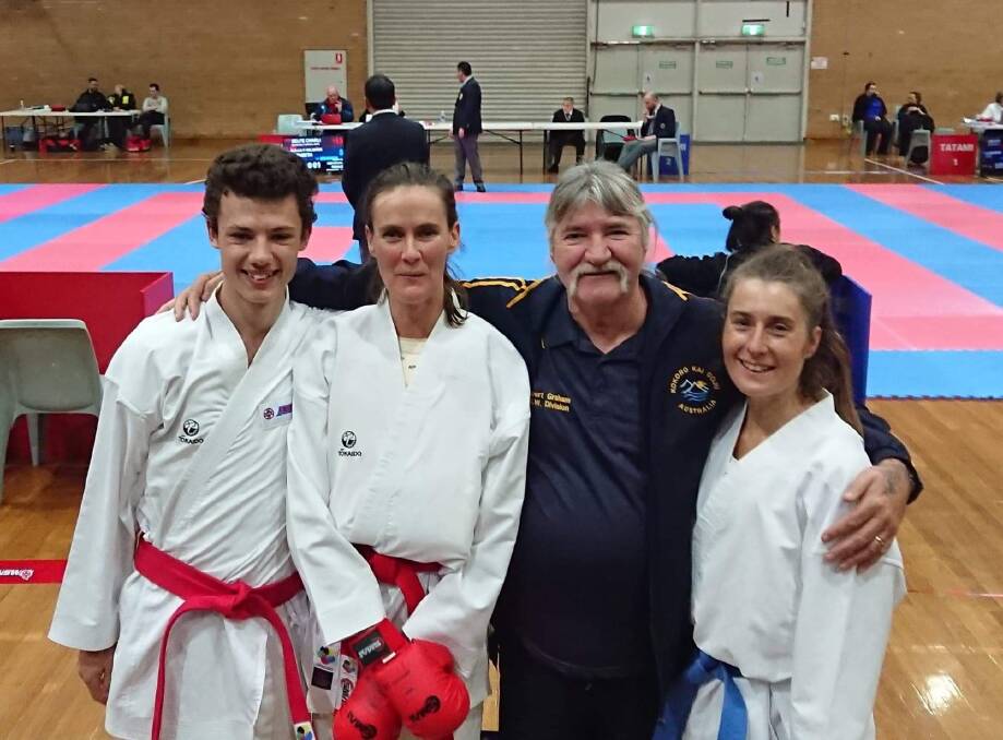 AKF state team qualifiers Rhythm Marshall, Alicia Gauld, instructor Shihan Rob Graham and Tamerah Boffa at the NSW Cup event. 