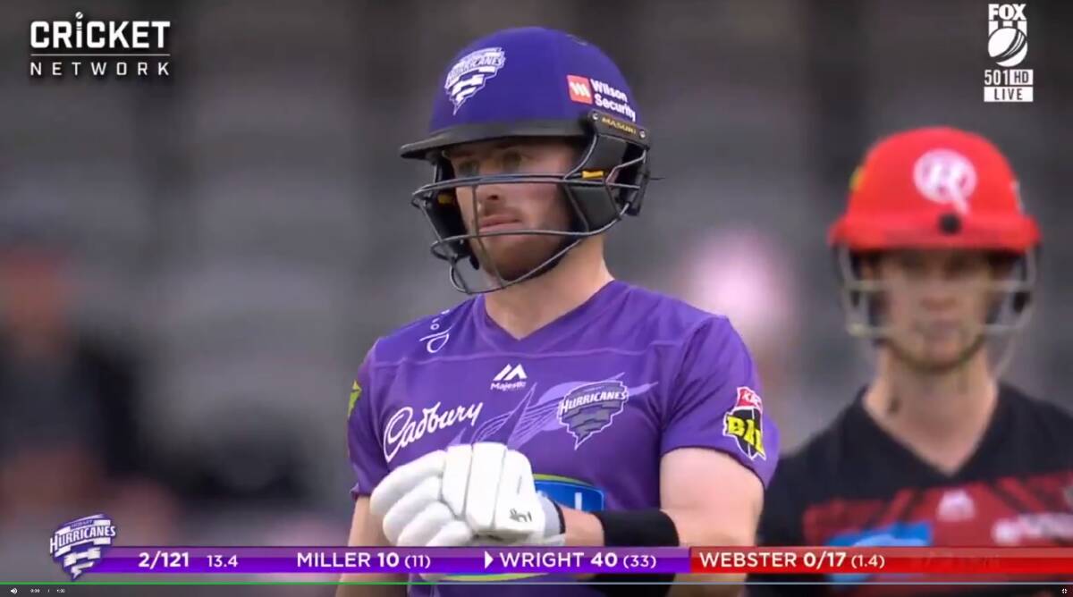 A screen grab from Mac Wright's 70-run knock for the Hobart Hurricanes to defeat the Melbourne Renegades. 