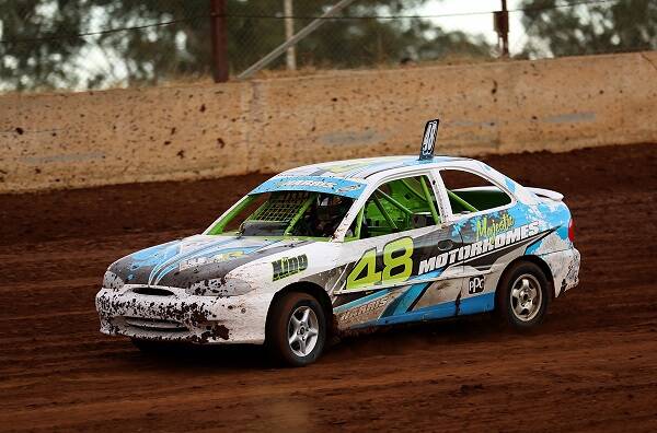 On track: Bega's Ryan Harris racing in his Hyundai Excel during a recent speedway meet. Picture: Lone Wolf Photography. 