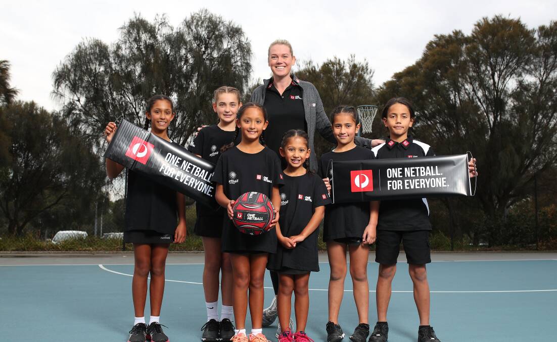 One Netball: Australian Diamonds vice-captain Caitlin Thwaites with young players from the Itiki Sporting Club are excited about the One Netball awards. 