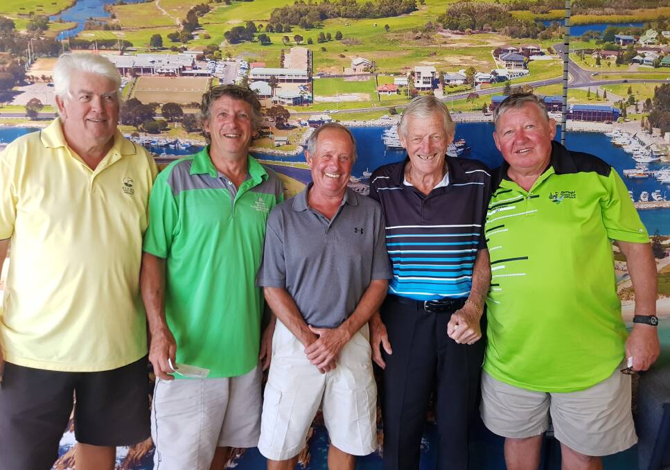 Bermagui's Saturday golf winners Ray Stephens, Paul Batten, Santiago Valle, Bill McKenzie and Arthur Worthley are delighted with their rounds. 