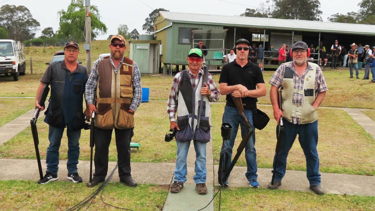 The opening squad in the High Gun invitational are (winner) Phil Body, Chris Davis, Tony Gray, Alan Deacon and Chris Rowling.