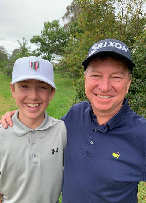 Golfing prodigy: Harry and Martin Peterson are both beaming after Harry won his way through to compete in Vietnam. 