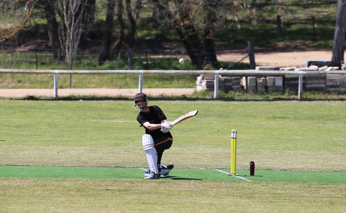 Janet King plugs a neat sweep shot to the fence in a strong opening bat for Kameruka as part of the Community Cricket Day on Saturday. 