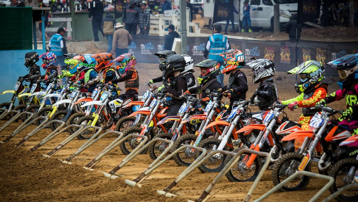 Juniors line up for a race start during the opening round of last year's King of MX series with round one to run in the Bega Valley next month. 