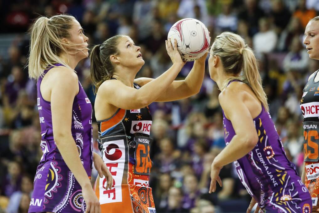 Impact player: Susan Pettitt eyes up the net against the Queensland Firebirds during their round 11 clash in Brisbane with the hosts winning 64-50. Picture: AAP.